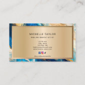 ユニークトレンディーネイビー金ゴールド水彩ソーシャルメディア 名刺 (裏面)