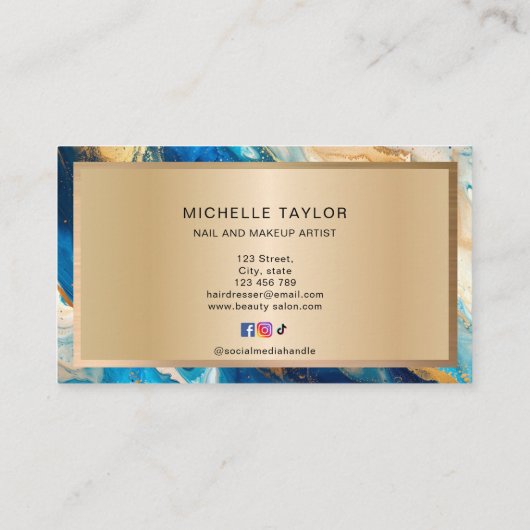 ユニークトレンディーネイビー金ゴールド水彩ソーシャルメディア 名刺 (裏面)