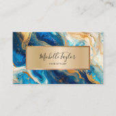 ユニークトレンディーネイビー金ゴールド水彩ソーシャルメディア 名刺 (正面)