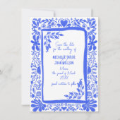 ユニークトレンディーブルードードルハンドドロー日付を保存 招待状 (正面)