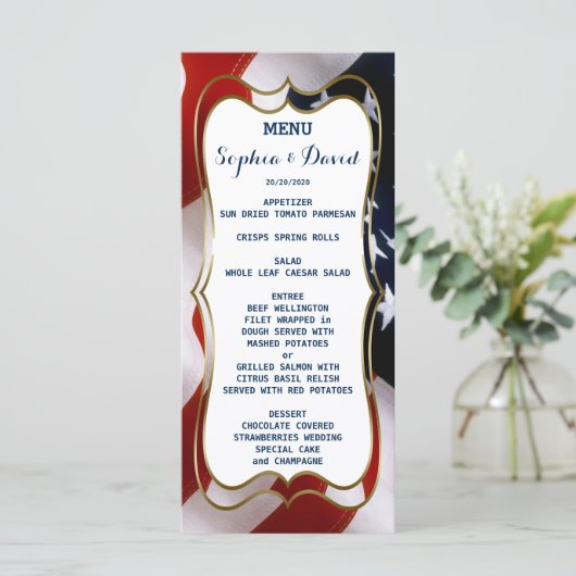 ユニークトレンディー米国国旗結婚のメニューカスタム メニュー (スタンド正面)