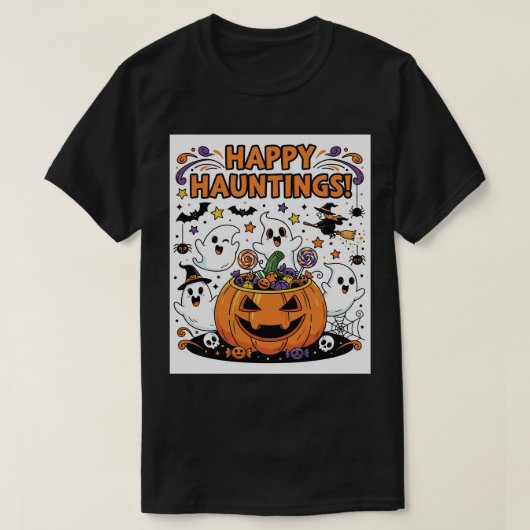 ユニークハロウィーンをテーマにしたロゴとバナー Tシャツ (デザイン正面)