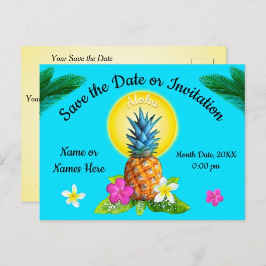 ユニークハワイアン日付カードの保存任意の大事な行事 案内ポストカード (正面/裏面)