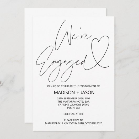 ユニークハート婚約パーティ招待状 招待状 (正面/裏面)