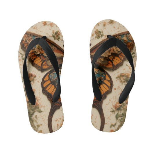 ユニークバタフライペアのフリップフロップ：デザイン キッズビーチサンダル (フットベッド)