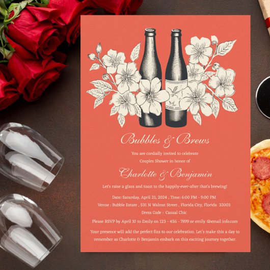 ユニークバブルズアンドブリュー カップルシャワー 招待状