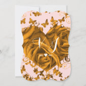 ユニークバラピンク金ゴールドハートとバラ結婚ズ 招待状 (裏面)