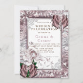 ユニークバラ金ゴールド牡丹結婚フローラ 招待状 (正面)