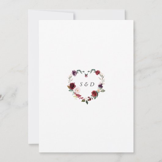 ユニークバーガンディ紫の水彩花結婚色 招待状 (裏面)