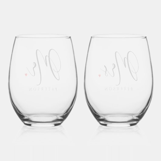 ユニークパーソナライズされたミセス素朴結婚の ステムなしワイングラス (裏面)