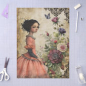 ユニークビクトリアンエレガントフローラ園の少女 薄葉紙 (クラフト)