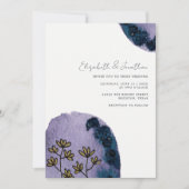 ユニークフローラ水彩紺紫色結婚色 招待状 (正面)