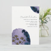 ユニークフローラ水彩紺紫色結婚色 招待状 (スタンド正面)