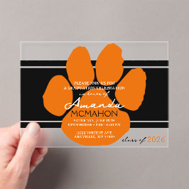ユニークブラック&オレンジの卒業式パウエレガントプリント アクリル招待状
