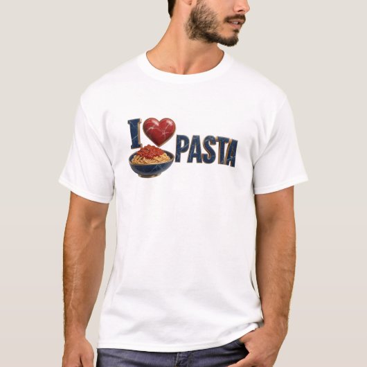 ユニークブルー I LOVE PASTA ビジュアルデザイン Tシャツ (正面)