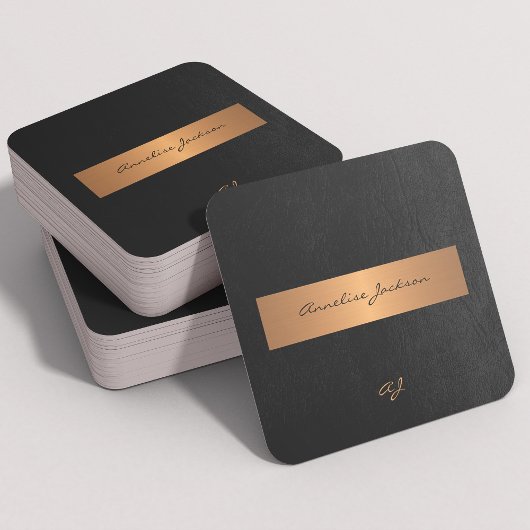 ユニークプロフェッショナルエレガント黒金ゴールドモノグラムの スクエア名刺