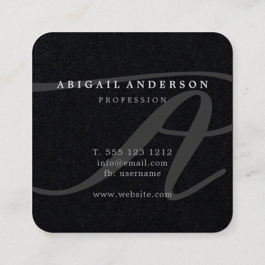 ユニークプロフェッショナルプレミアムブラックモノグラムスクリプト スクエア名刺 (裏面)