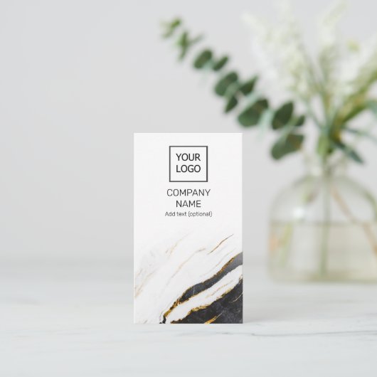 ユニークプロフェッショナル大理石ブラック&ホワイト垂直 名刺 (スタンド正面)