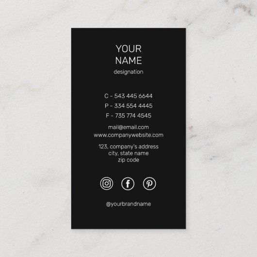ユニークプロフェッショナル大理石ブラック&ホワイト垂直 名刺 (裏面)