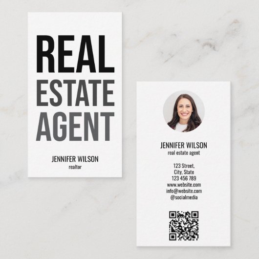 ユニークプロフェッショナル実在エージェント不動産仲介業者QR 名刺 (正面/裏面)