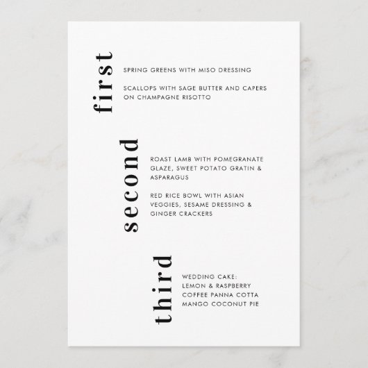 ユニークミニマル白黒垂直文字結婚の メニュー (正面)