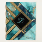 ユニークモダンティール（緑がかった色）金ゴールド プランナー手帳 (正面)