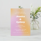ユニークモダン抽象芸術ピンク結婚グラデーション 招待状 (スタンド正面)