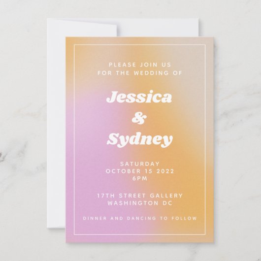 ユニークモダン抽象芸術ピンク結婚グラデーション 招待状 (正面)
