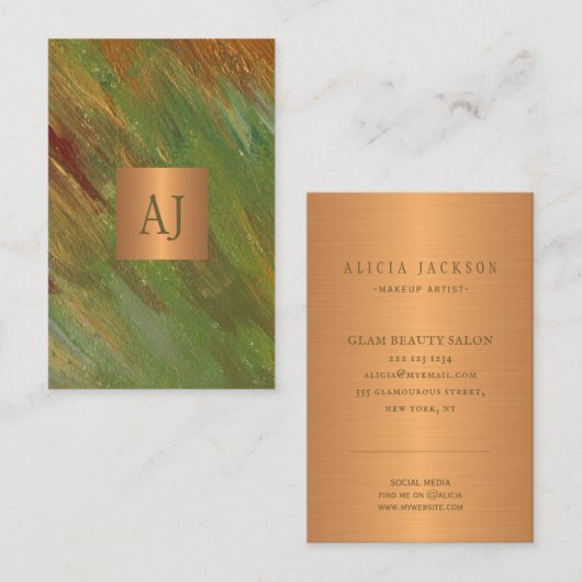 ユニークモダン抽象芸術筆跡金ゴールドモノグラム 名刺 (正面/裏面)