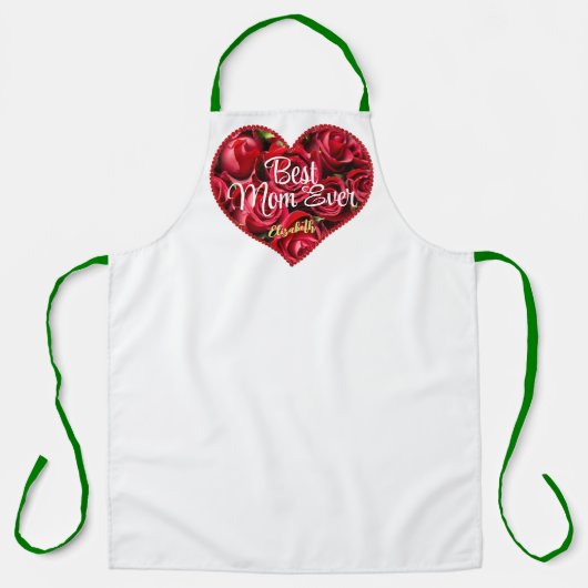 ユニークモダン最高の母は赤いハート母の日 エプロン (正面)