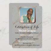 ユニークモダン白大理石の男性記念写真 招待状 (正面/裏面)