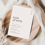 ユニークモダン白結婚色 セーブザデート<br><div class="desc">あなたの愛の物語は日付を保存して永遠に始めよう。このエレガントデザインははっきりしたクラシックタイポグラフィで「日付を保存する」見出しを掲げ、すべて白と黒の鮮明な背景に対して設定。ミニマルな美意識はカップルに最適モダンで、白黒の配色は、この保存はスタイルから消えることはない。これは、洗練された思い出に残る方法で結婚あなたの来る予定を発表するための完璧な方法である。</div>