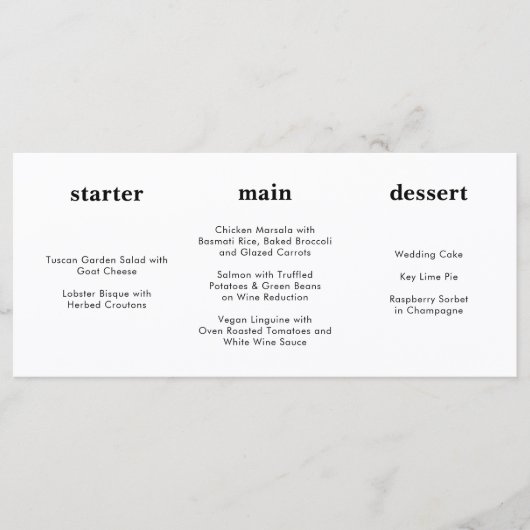 ユニークモダン白黒の結婚メニュー メニュー (正面)