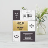 ユニークモダン白黒大理石金ゴールド結婚ズ 招待状 (スタンド正面)