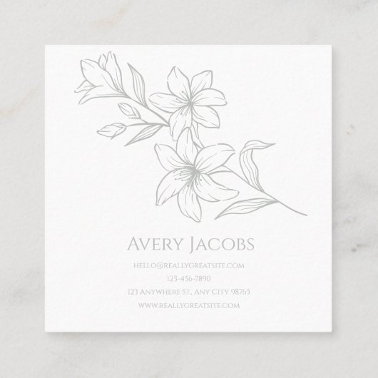 ユニークモダンSage Green Bohoフローラ スクエア名刺 (裏面)