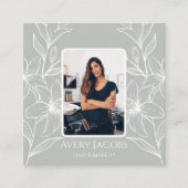 ユニークモダンSage Green Bohoフローラ スクエア名刺 (正面)