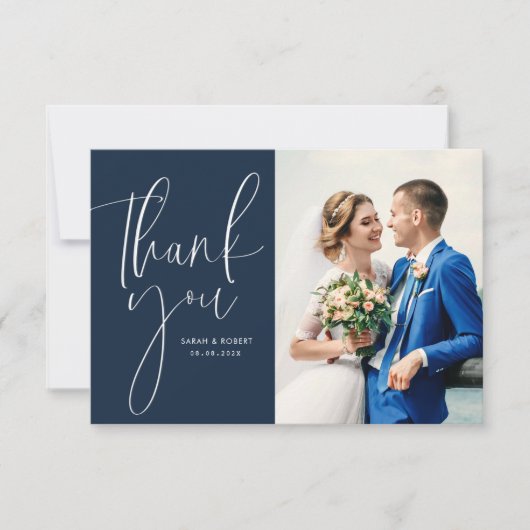 ユニークレタリング結婚の感謝してい写真カード サンキューカード (正面)