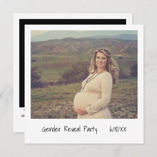 ユニークレトロのインスタントフォト性別の表示 招待状 (正面/裏面)