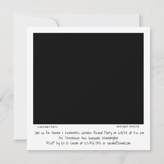 ユニークレトロのインスタントフォト性別の表示 招待状 (裏面)