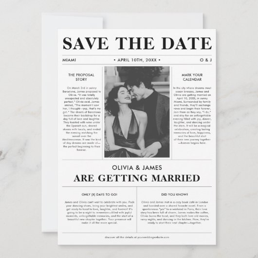 ユニークレトロ新聞予算結婚の写真 セーブザデート (正面)