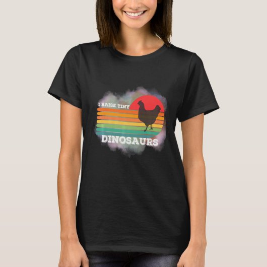 ユニークレトロ70sサンセット小さな鶏を育てる tシャツ (正面)