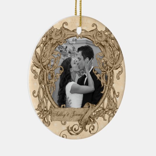 ユニークヴィンテージの初めてのクリスマス写真 セラミックオーナメント (右)