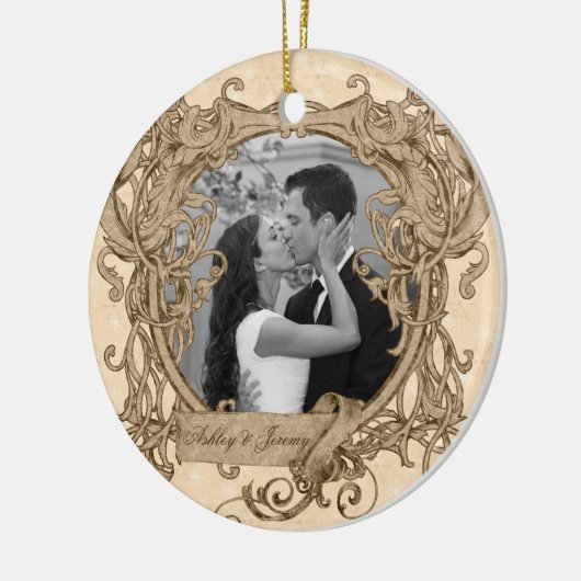 ユニークヴィンテージの初めてのクリスマス写真 セラミックオーナメント (左)