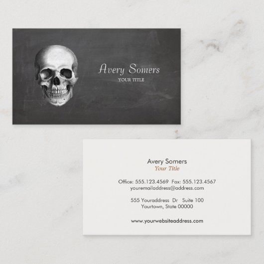ユニークヴィンテージスカルエッチングブラックビジネス 名刺 (正面/裏面)
