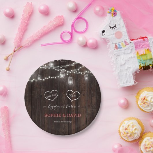 ユニークヴィンテージストリングライツオールドバーン婚約 ペーパープレート (パーティー)