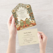 ユニークヴィンテージフローラ結婚アールヌーボー オールインワン招待状 (貼ってはがせる)