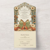 ユニークヴィンテージフローラ結婚アールヌーボー オールインワン招待状 (内側)