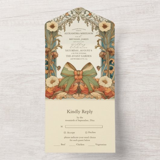 ユニークヴィンテージフローラ結婚アールヌーボー オールインワン招待状 (内側)