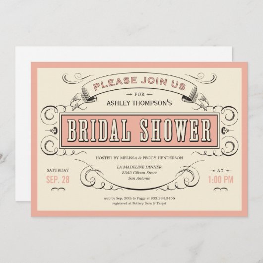 ユニークヴィンテージブライダルシャワー招待状 招待状 (正面/裏面)