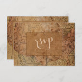 ユニークヴィンテージマップ宛先ウェディングRSVP 出欠カード (正面/裏面)